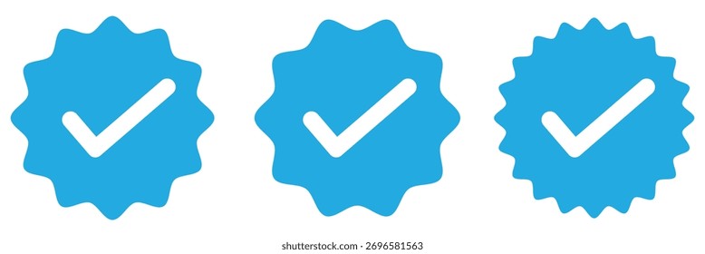 Conjunto de iconos de marca de verificación azul y aprobado por Perfil. Símbolo de insignia verificado. Colección de iconos de marca de garrapata azul. Perfil de redes sociales, chequeo azul. EPS 10 