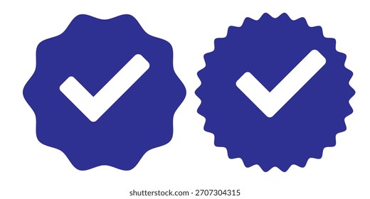 Conjunto de iconos de marca de verificación azul y aprobado por Perfil. Símbolo de insignia verificado. Colección de iconos de marca de garrapata azul. Signo de verificación azul del perfil de redes sociales