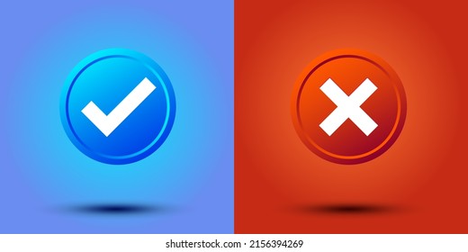 marca de verificación azul y diseño de vectores cruzados rojos