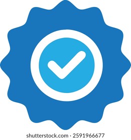 Blue check mark seal Icon set vector illustration, approval, verification, certified, quality, trust