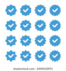 Signo de marca de verificación azul. Icono de insignia verificada. Ilustración vectorial
