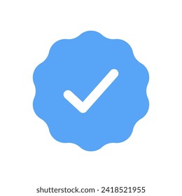 Blue check mark tick verification icon symbol. Confirm checkmark label approval quality product verification blue tick