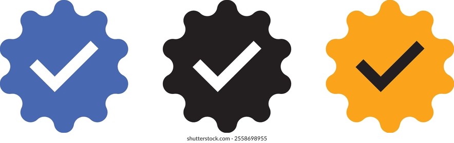 Blue check mark tick verification icon set. Blue verify symbol. Tick mark sign