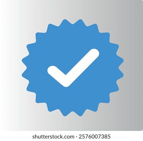 Blue check mark tick verification icon symbol. Confirm checkmark label approval quality product verification blue tick