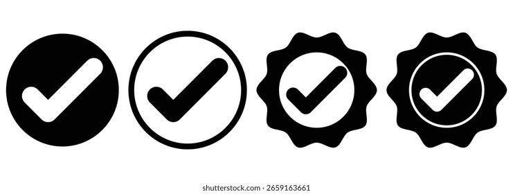 Blue check mark tick verification icon. Set of green checkmark, red cross x mark icon, flat rounded right and wrong sign concept vector illustration. tick mark symbol and x cross icon. Green checkmark
