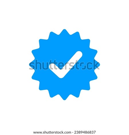 Blue check mark tick verification icon symbol. Confirm checkmark label approval quality product verification blue tick