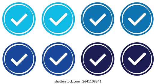 
 Blue check mark. Verified badge vector icon. Verification symbol set. Social media account verification icons. Blue check mark icon. Profile verified badge. Check symbol in blue color. 
