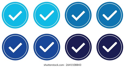 
 Blue check mark. Verified badge vector icon. Verification symbol set. Social media account verification icons. Blue check mark icon. Profile verified badge. Check symbol in blue color. 