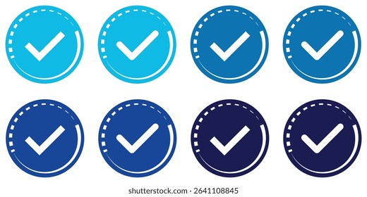 
 Blue check mark. Verified badge vector icon. Verification symbol set. Social media account verification icons. Blue check mark icon. Profile verified badge. Check symbol in blue color. 