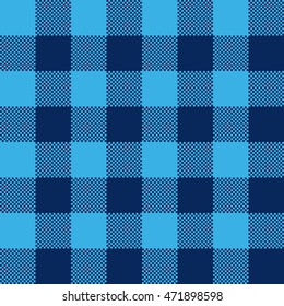 Blue check pattern seamless fabric texture. Vector illustration.