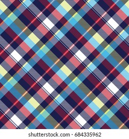 Blue check pixel fabric texture seamless pattern. Vector illustration.