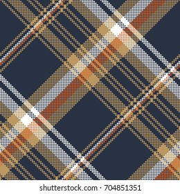 Blue check pixel fabric texture seamless pattern. Vector illustration.