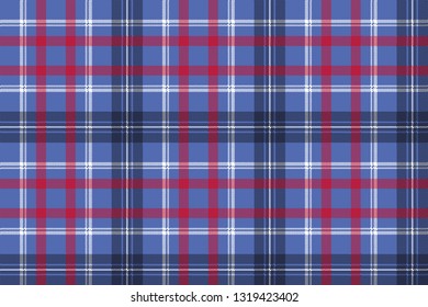 Blue check plaid pixel fabric seamless texture. Vector illustration.