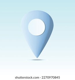 Blue check point with white button. Location pin for map. 3D vector illustration isolated on light blue background. Navigation, delivery, travel guide concept