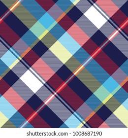 Blue check seamless pattern fabric textile. Vector illustration.
