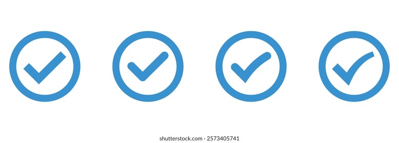 Blue check symbol. Abstract blue check mark icon. Outlined blue tick icon. Valid seal icon. Blue tick icon, vector illustration.