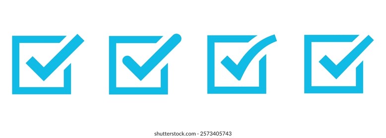 Blue check symbol. Abstract blue check mark icon. Outlined blue tick icon. Valid seal icon. Blue tick icon, vector illustration.