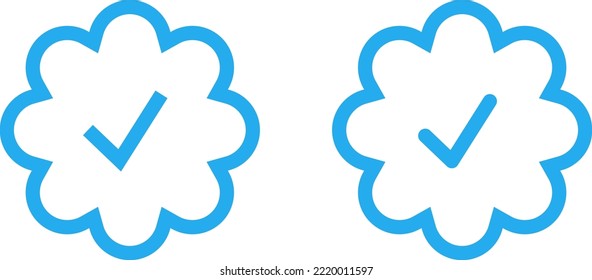 Blue check, verified tick icon vector in line style. Social media elements