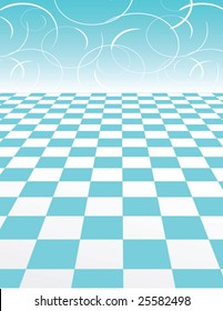 Blue Checker Pattern with abstract swirl Background - vector illustration