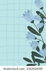 blue checkered background with flowers