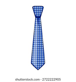 Blaue karierte Krawatte auf weißem Hintergrund, klassisches Corporate Accessoire, das professionelle, elegante Herrenmode und smarte Bürobekleidung mit Gingham-Muster transportiert