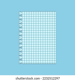 Blue checkered piece paper for scrapbook illustration  Ripped paper  note  vintage notebook element  sticker memo for collage isolated blue background  Education  stationery concept