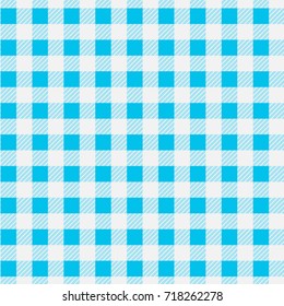 Blue checkered texture, restaurant seamless pattern, kitchen tablecloth background, tartan plaid wallpaper. Coarse blue and white fabric backdrop. Vector