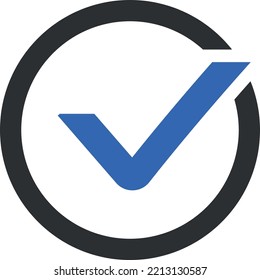 Blue checkmark in circle. Choice icon. Checklist symbol