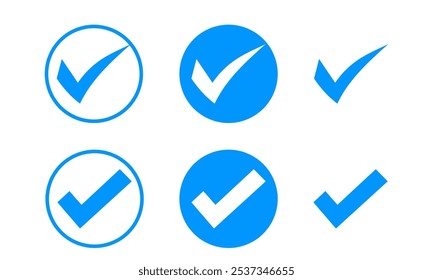 blue checkmark icon, checkbox icon set. circle checkmark icon .true, accept checkmark icon, checklist vector sign