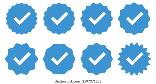 Blue checkmark icon set. Check box icon with correct, accept checkmark icons blue tick. Blue tick mark icon vector set.