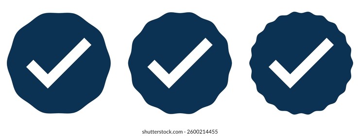 Blue checkmark icon set. Check box icon with correct, accept checkmark icons blue tick. Blue tick mark icon vector set.
