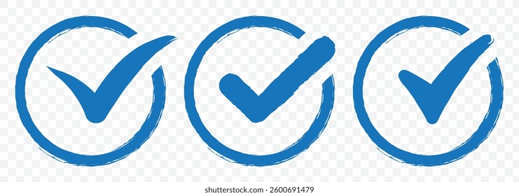 Blue checkmark icon set. Check box icon with correct, accept checkmark icons blue tick. Blue tick mark icon vector set. EPS 10.