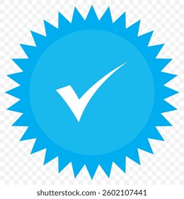Blue checkmark icon set. Blue check mark. Social media FB and Whatsapp account verification icons. Approved check mark with tick symbol. Blue flat design vector illustration. EPS 10.