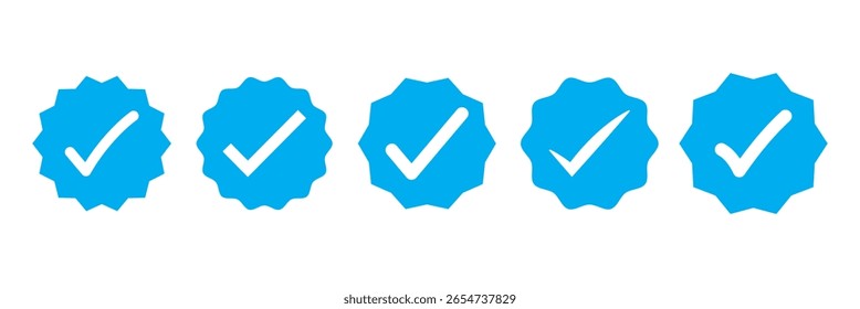 Blauer Markierungssymbolsatz. Kontrollkästchen-Symbol mit korrektem, akzeptieren Markierungssymbole blaues Häkchen. Blauer Häkchensymbol-Vektorsatz. Kontrollkästchen-Symbol mit korrekten, akzeptieren Sie Markierungssymbole.