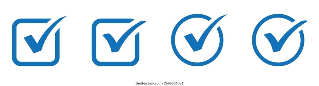 Conjunto de iconos de marca de verificación azul. Marca de verificación azul. Iconos de verificación de Cuenta de redes sociales. Marca de verificación aprobada con el símbolo de tick. Ilustración vectorial de diseño plano. EPS 10