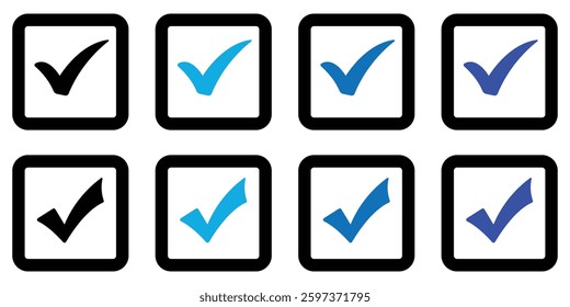 Blue checkmark icon set . Vector blue tick mark icon. Blue check mark icon tick box illustration on white background.