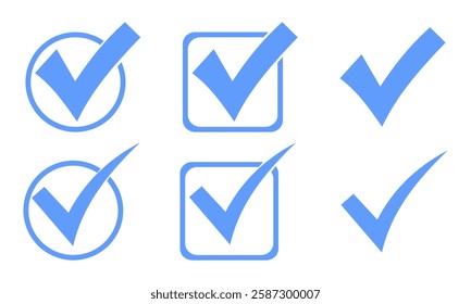 blue checkmark. Checkmark icon. Vector set of tick marks. A round tick mark that is checked. Isolated v checkmark icon. Checkmark Icon Vector Logo Template. 