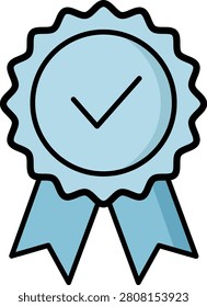 Blue checkmark ribbon badge with light outline and ribbon lightblue