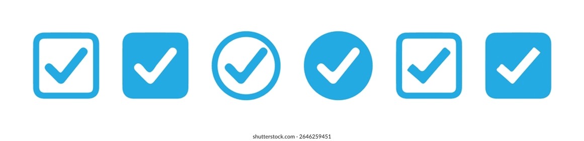 Blue checkmark vector set. Check box icon with correct, accept checkmark icon. Vector illustration eps 10