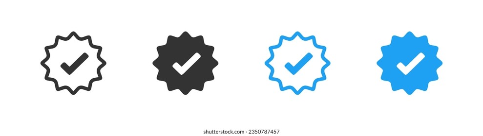 Conjunto de iconos de verificación de marca de verificación azul. Marcar símbolos de signos aislados. Ilustración del vector