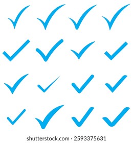 Blue checkmark verification icon set. Check mark icons set. Check marks symbol collection. Check marks big collection. Tick icon. Check marks different shape. blue tick verified batch button. 