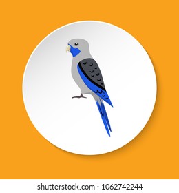 Blue cheeked rosella parrot icon in flat style on round button. Australian tropical bird symbol isolated.