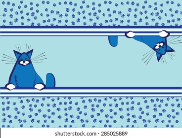 Blue cheerful background with two curious cats