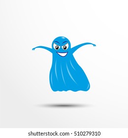 Blue cheerful ghost. Vector illustration of an animated style.