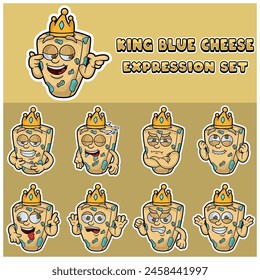 Blue Cheese Expression set.Mascot cartoon character for flavor, strain, label and packaging product. Vector Illustration