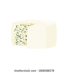 Blue Cheese Isolated On White Background. Roquefort Cheese Vector Illustration.