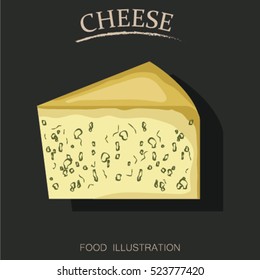 Blue cheese on the blackboard flat style realistic vector illustration.