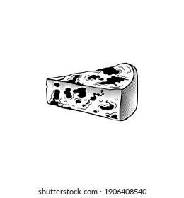 Blaukäse Vektorsymbol im Skizzenstil Slice of cremigem Käse handgezeichnet Illustration einzeln auf weißem Hintergrund