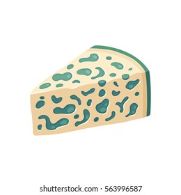 Blue Cheese Wedge With Mold. Isolated Vector Illustration.