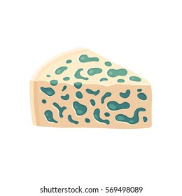 Blue cheese wedge with mold. Isolated vector illustration.